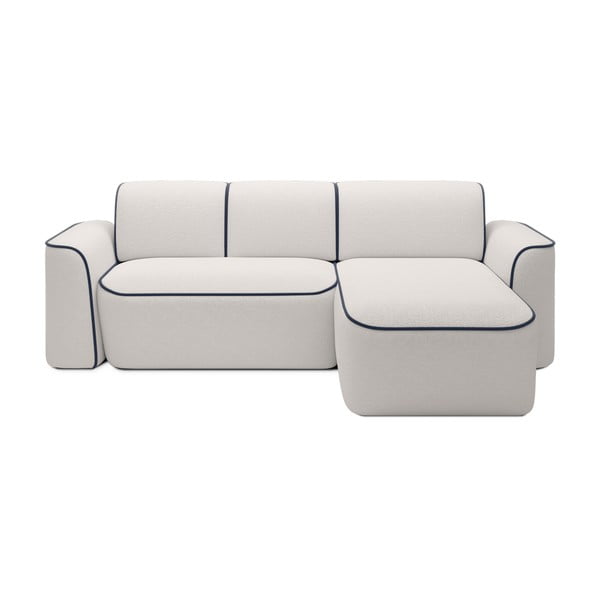 Kék-krémszínű buklé sarokkanapé (jobb oldali-heverő résszel) Ume – ELTAP