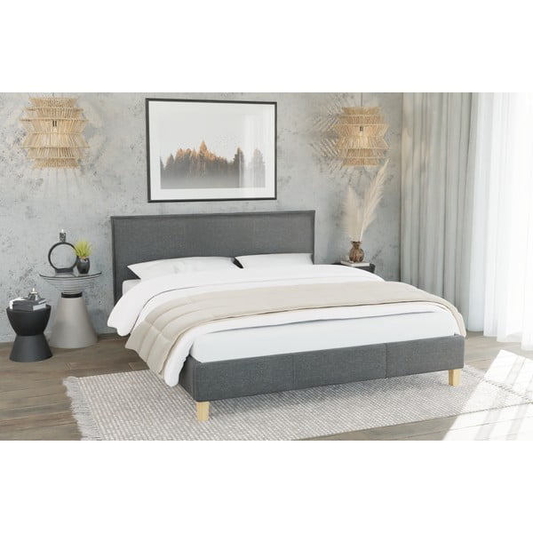 Sötétszürke kárpitozott egyszemélyes ágy ágyráccsal 90x200 cm Tina – Ropez-image-2