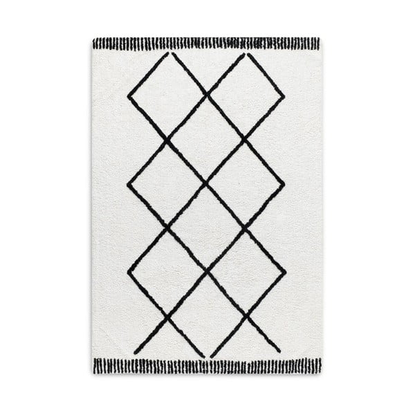 Morocco Safi fekete-fehér kézzel szőtt pamut szőnyeg, 140 x 200 cm - HF Living