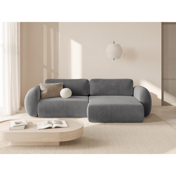 Sötétszürke bársony kinyitható-tárolóhelyes sarokkanapé Tonale – Cosmopolitan Design-image-1