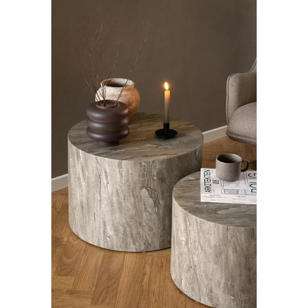 Szürke kerek dohányzóasztal szett kő dekorral, 2 db-os ø 58 cm Dice – Actona-image-1
