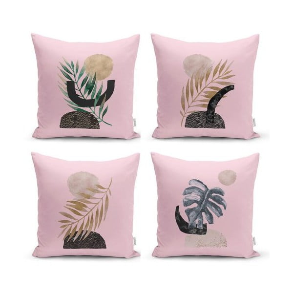 Geometric Leaf Pink 4 db-os dekorációs párnahuzat szett, 45 x 45 cm - Minimalist Cushion Covers