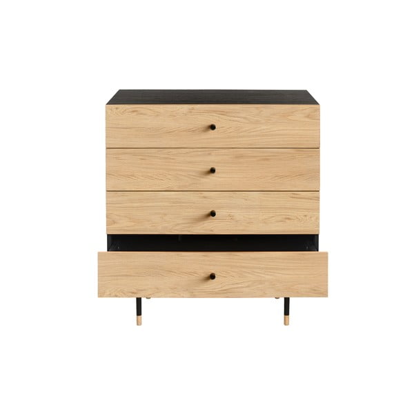 Fekete-natúr színű magas komód tölgyfa dekorral 80x87 cm Jugend – Woodman-image-3
