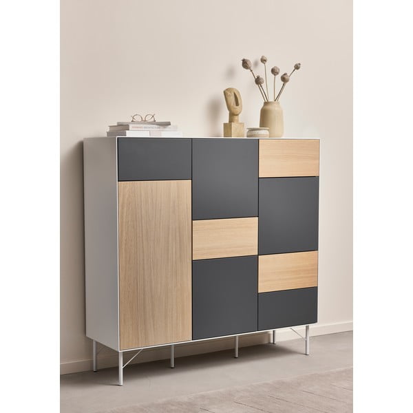 Antracitszürke-natúr színű magas komód tölgyfa dekorral 136x133 cm Edge by Hammel – Hammel Furniture-image-1