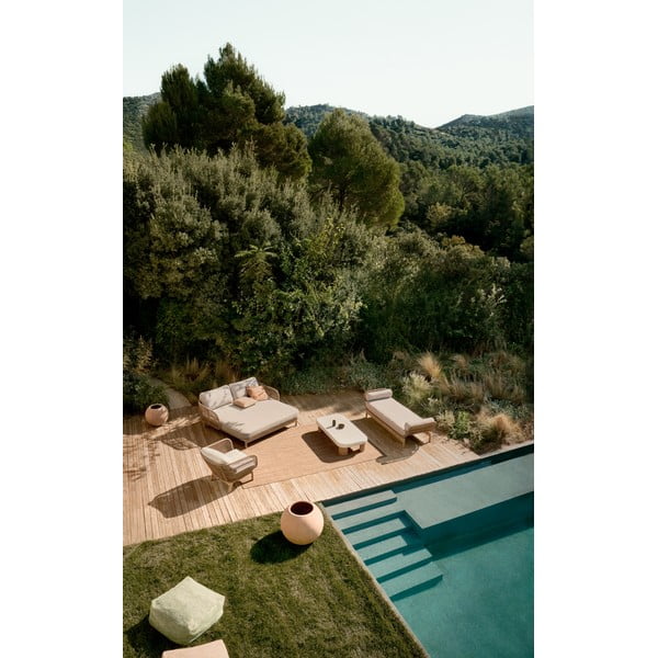 Krémszínű-natúr színű kétszemélyes tömörfa kerti napozóágy Catalina – Kave Home-image-2