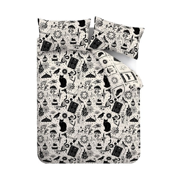 Fekete-bézs kétszemélyes-hosszabbított ágyneműhuzat 230x220 cm Enchanted Witchcraft – Catherine Lansfield