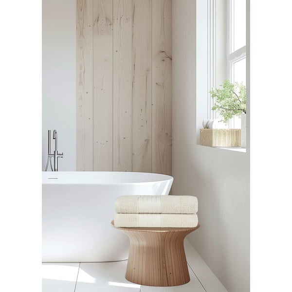 Bézs frottír pamut fürdőlepedő szett 2 db-os 70x140 cm – Good Morning-image-1