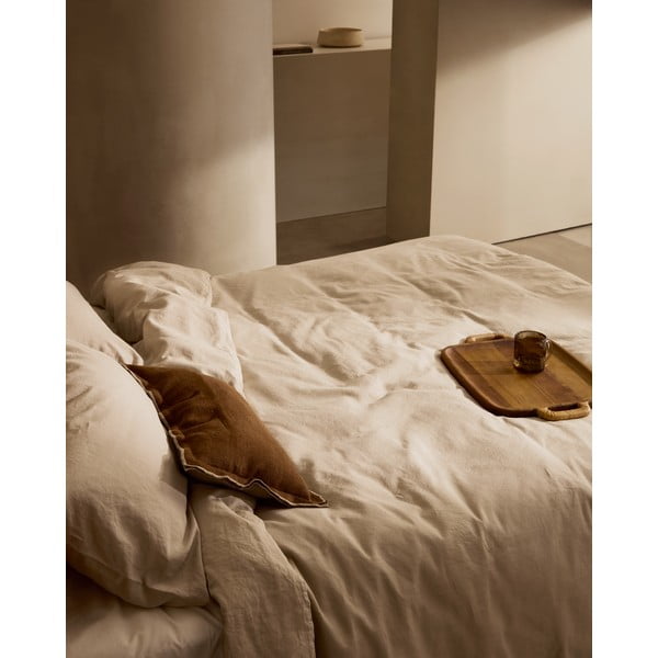 Szürkésbézs egyszemélyes hosszabbított lenkeverék ágyneműhuzat 150x220 cm Simmel – Kave Home-image-1