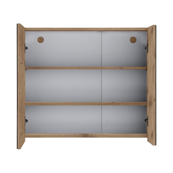 Natúr színű fali tükrös fürdőszoba szekrény tölgyfa dekorral 80x70 cm Wisla – Støraa-image-2