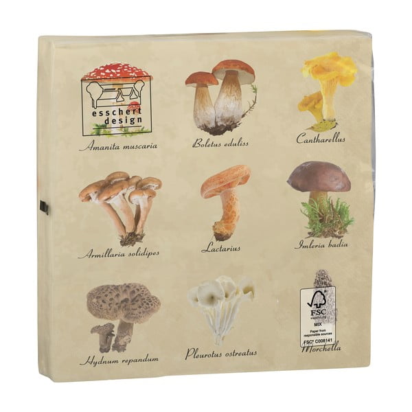 Mushroom színes papírszalvéta szett, 2 x 20 db - Esschert Design