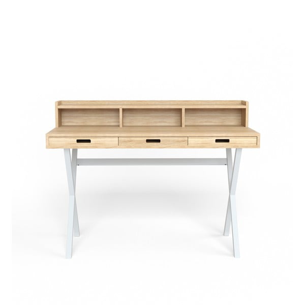 Hyppolite tölgyfa íróasztal fehér fém lábakkal, 120 x 55 cm - HARTÔ
