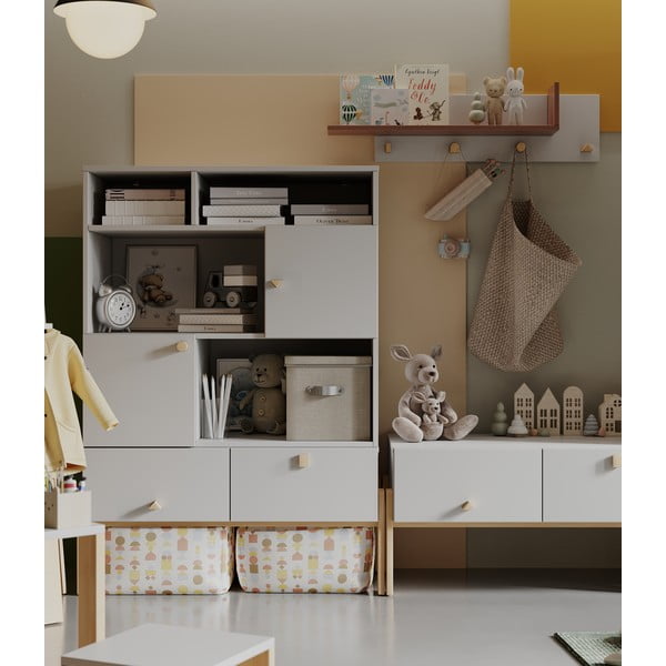 Világosszürke-natúr színű fali gyerek fogas Cube - Pinio-image-3