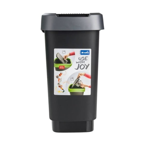 Ezüstszínű-fekete szemetes újrahasznosított műanyagból 10 l Twist - Rotho-image-2