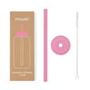 Szilikon szívószál tisztítókefével-fedéllel Flamingo Pink – Muuki