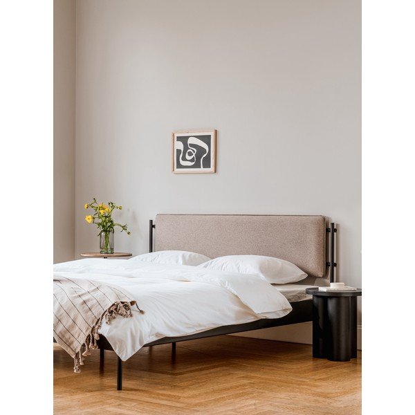 Fehér acél kárpitozott franciaágy ágyráccsal 160x200 cm Eton Basic – noo.ma-image-1