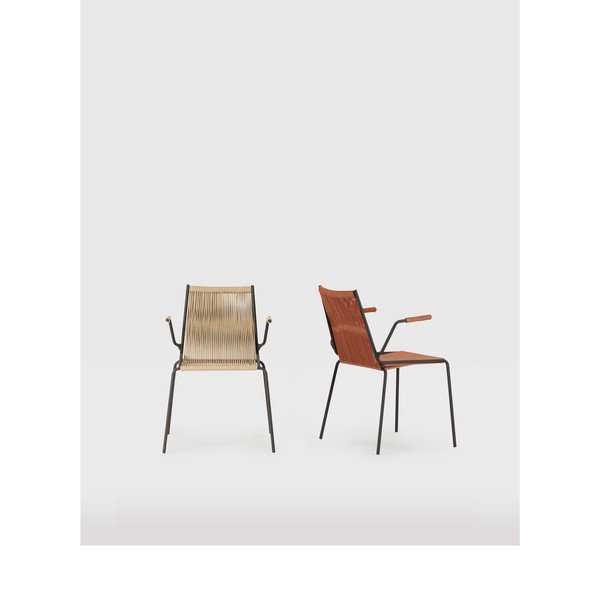 Bézs fém karfás-rakásolható étkezőszék szett 2 db-os Emily – Marckeric-image-2