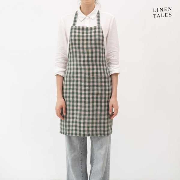 Len kötény Forest Green Gingham – Linen Tales