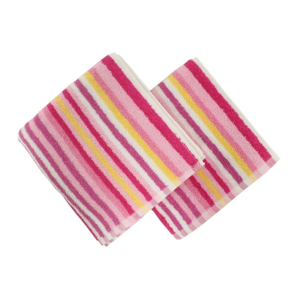 Cizgi 2 részes rózsaszín kéztörlő szett, 40 x 80 cm - Confetti