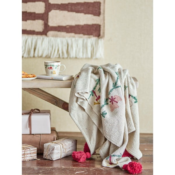 Krémszínű takaró karácsonyi mintával 130x160 cm Yule – Bloomingville-image-1