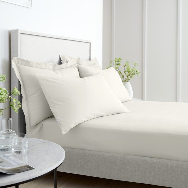 Krémszínű gumis pamut-perkál lepedő 90x190 cm Cotton Percale – Bianca-image-2