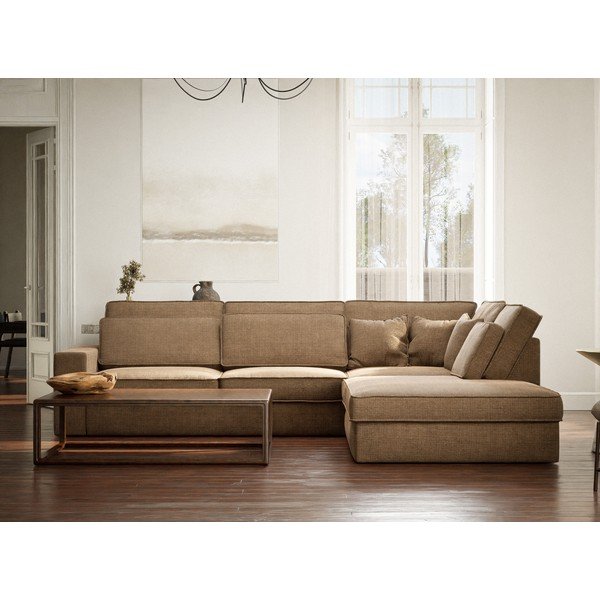 Világosbarna zsenília sarokkanapé (jobb oldali-L alakú) Kirou – Maison de Rêve-image-4