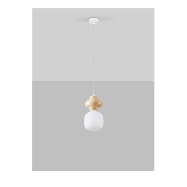 Fehér-krémszínű kerámia függőlámpa üveg búrával ø 18 cm Clio – Nova Luce-image-3