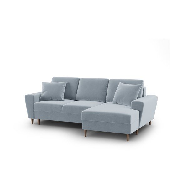 Világoskék bársony kinyitható tárolóhelyes sarokkanapé (jobb oldali-heverő résszel) Kyoto – Cosmopolitan Design-image-1