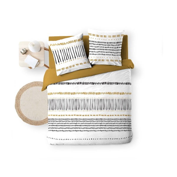 Mustársárga-fehér kétszemélyes-hosszabbított pamut ágyneműhuzat 240x220 cm Chicago – douceur d'intérieur-image-4