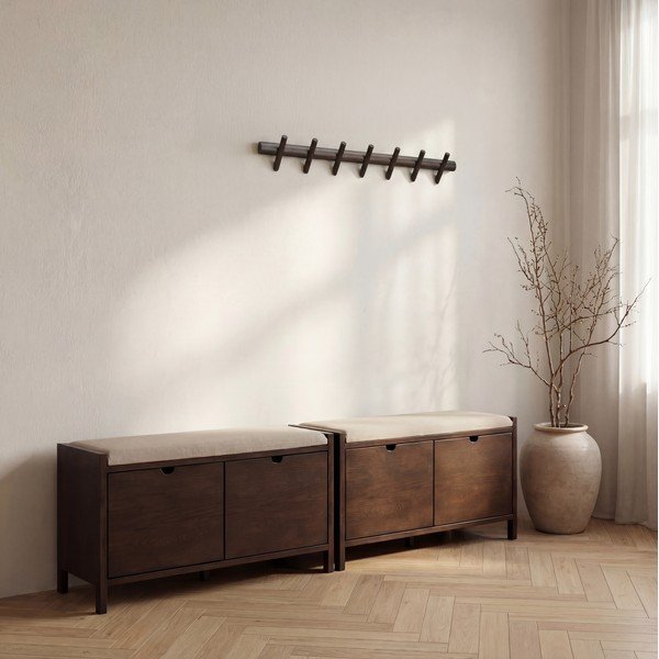Sötét natúr színű tölgyfa ülőkés cipőtartó 80x47x41 cm Hillmond – Rowico-image-3