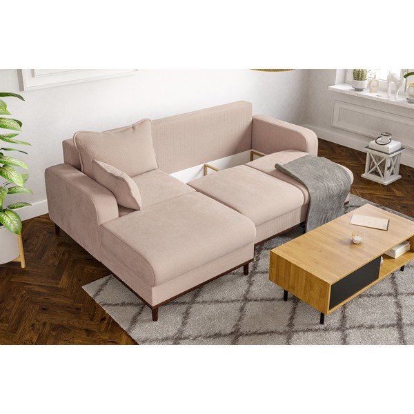 Bézs kordbársony sarokkanapé (bal oldali) Beata – Ropez-image-1