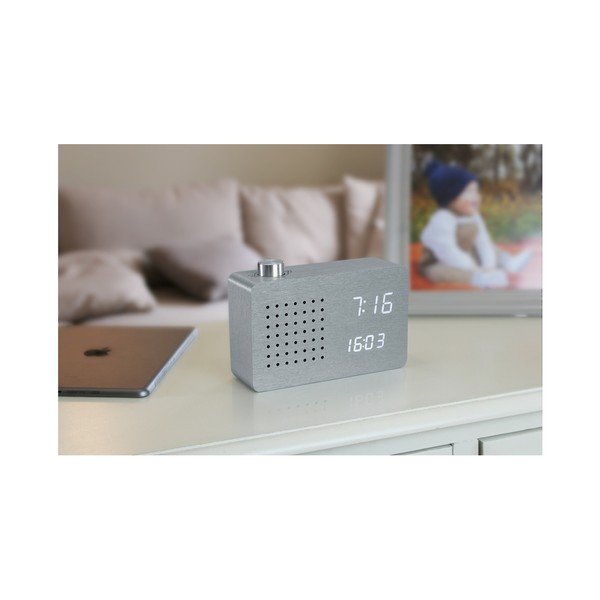 Radio Click Clock szürke ébresztőóra fehér LED kijelzővel és rádióval - Gingko-image-4