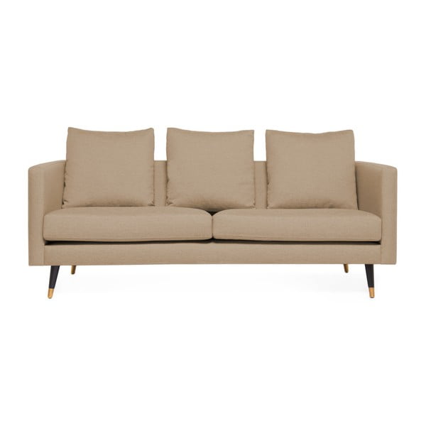 Meyer bézs 3 személyes kanapé, párnákkal és sárgaréz lábakkal - Vivonita