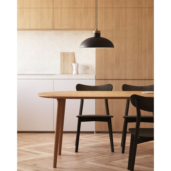 Natúr színű kerek bővíthető étkezőasztal tölgyfa dekorral ø 90 cm Oqui – Kave Home-image-2