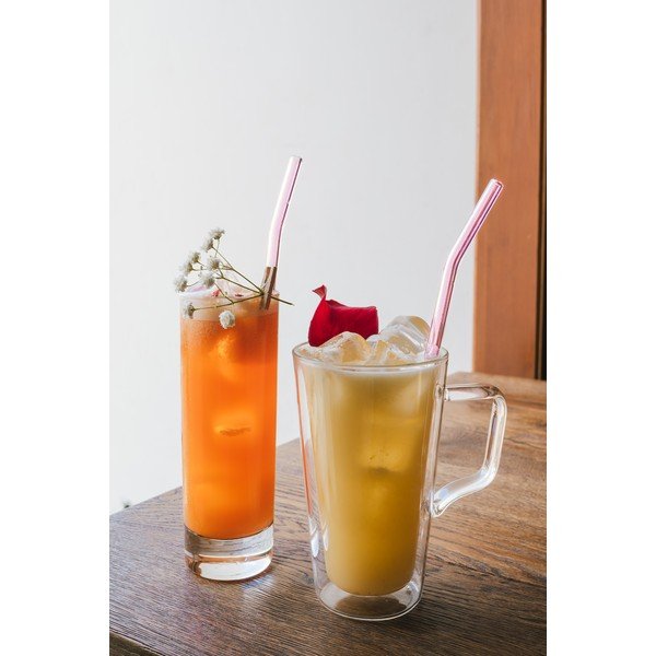 6 db-os rózsaszín üveg szívószáll készlet, hosszúság 23 cm - Vialli Design-image-1