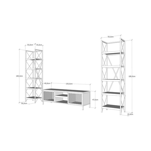 Antracitszürke-natúr színű nappali bútor szett 150x47 cm Maxim - Kalune Design-image-4