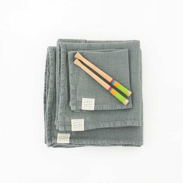 Waffle szürke kapucnis gyerek törölköző, 100 x 100 cm - Linen Tales-image-1