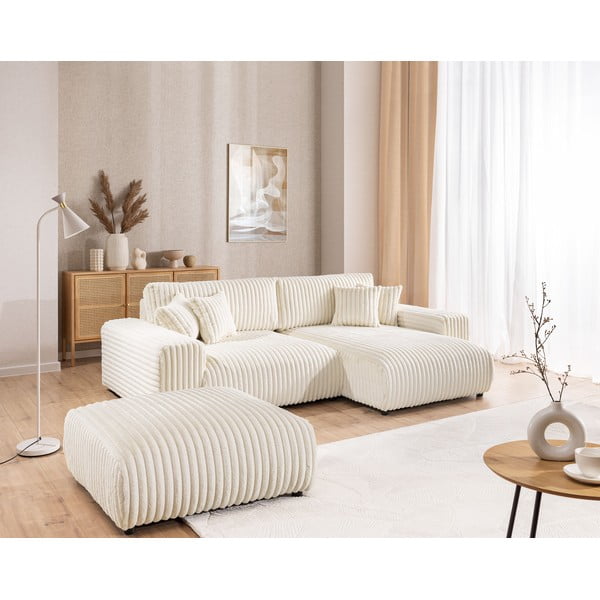 Krémszínű kordbársony lábtartó Justin – Ropez-image-3