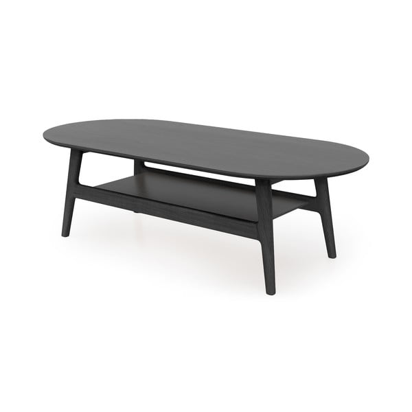 Fekete dohányzóasztal tölgyfa dekorral 60x130 cm Curved – Woodman-image-2