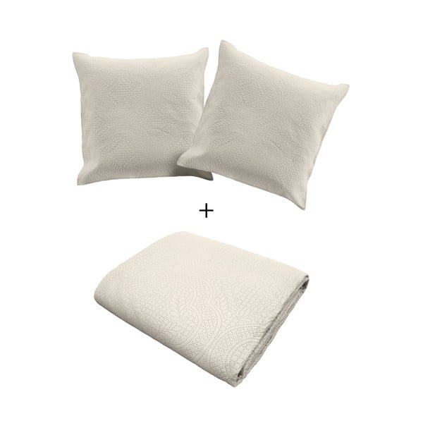 Krémszínű mikroszálas ágytakaró és párnahuzat szett 240x260 cm Romane – douceur d'intérieur-image-4
