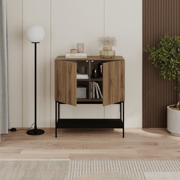 Fekete-natúr színű szekrény tölgyfa dekorral 80x90x40 cm Amira – Marckeric-image-2