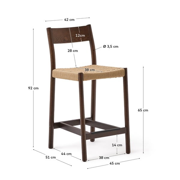 Barna-natúr színű tölgyfa bárszék (ülésmagasság 65 cm) Yalia – Kave Home-image-3