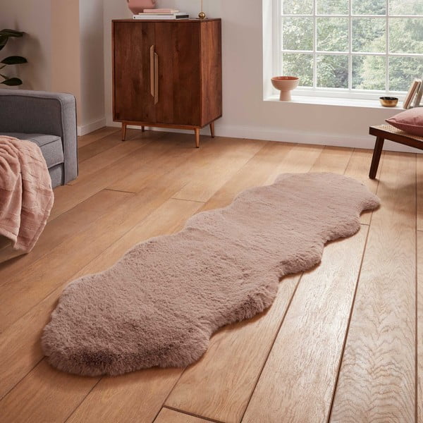 Világosbarna szintetikus futószőnyeg 60x180 cm Super Teddy – Think Rugs-image-1