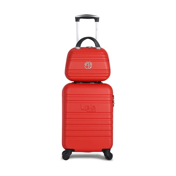 Aurelia piros gurulós bőrönd és kozmetikai táska szett - LPB