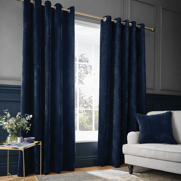 Sötétkék zsenília termo függöny szett 2 db-os 229x229 cm Selene Luxury Chenille – Hyperion-image-1