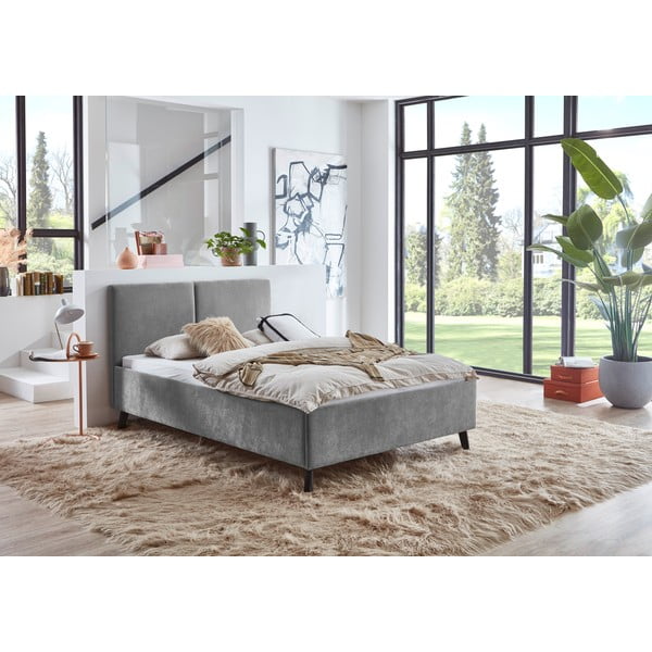 Szürke kárpitozott franciaágy ágyráccsal 140x200 cm Piano – Meise Möbel-image-1