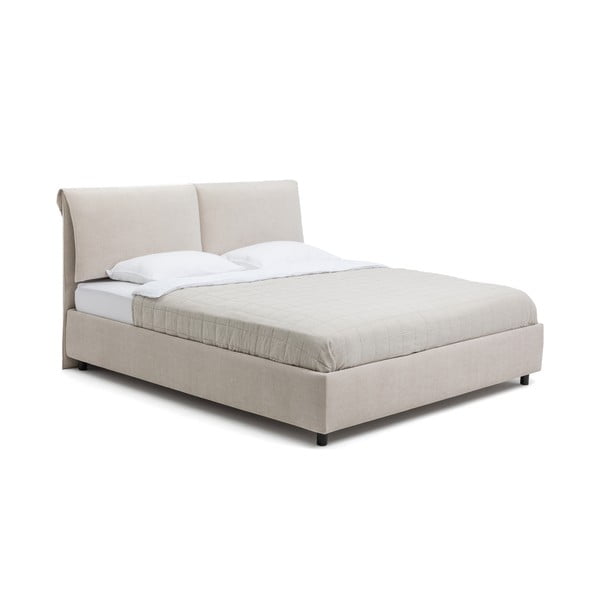 Bézs kárpitozott ágyneműtartós franciaágy ágyráccsal 180x200 cm Myra Pillow – Bonami Selection