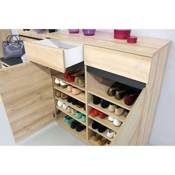 Fiókos cipősszekrény bükkfa dekorral Lissabon - Germania-image-3