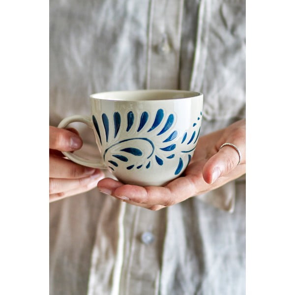 Fehér-kék agyagkerámia bögre 240 ml Heikki – Bloomingville-image-2