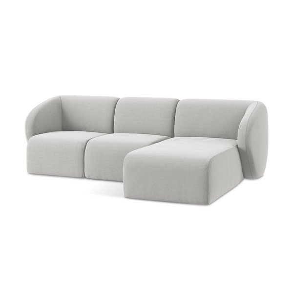 Világosszürke bársony sarokkanapé (jobb oldali-heverő résszel) Lani – Makamii-image-4