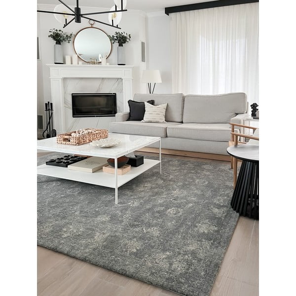 Szürke gyapjú szőnyeg 230x340 cm Calisia Vintage Flora – Agnella-image-3